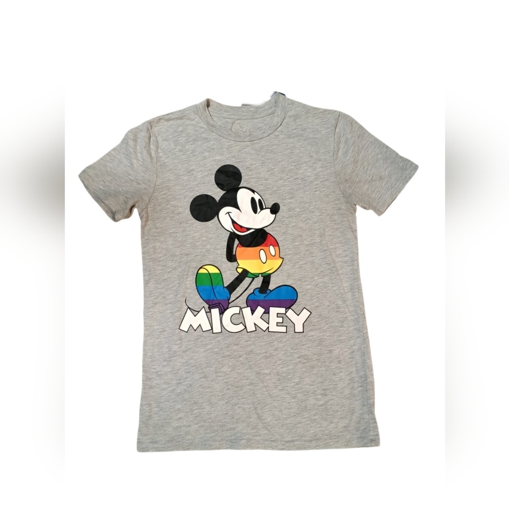 Disney Rainbow Collection Mickey Mouse Women's Gray Tee with Rainbow Accents
